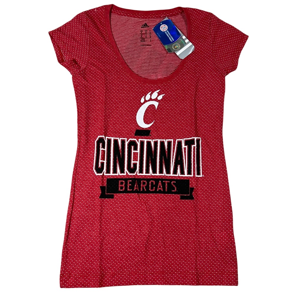 Adidas Cincinnati Bearcats Womens Red Polka‎ Dot Scoop Neck T-Shirt Small